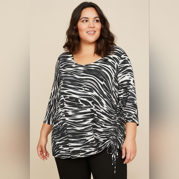 Zoe + Phoebe Plus Size Chic Zebra Print Long Sleeve Top - Picture 1 of 6